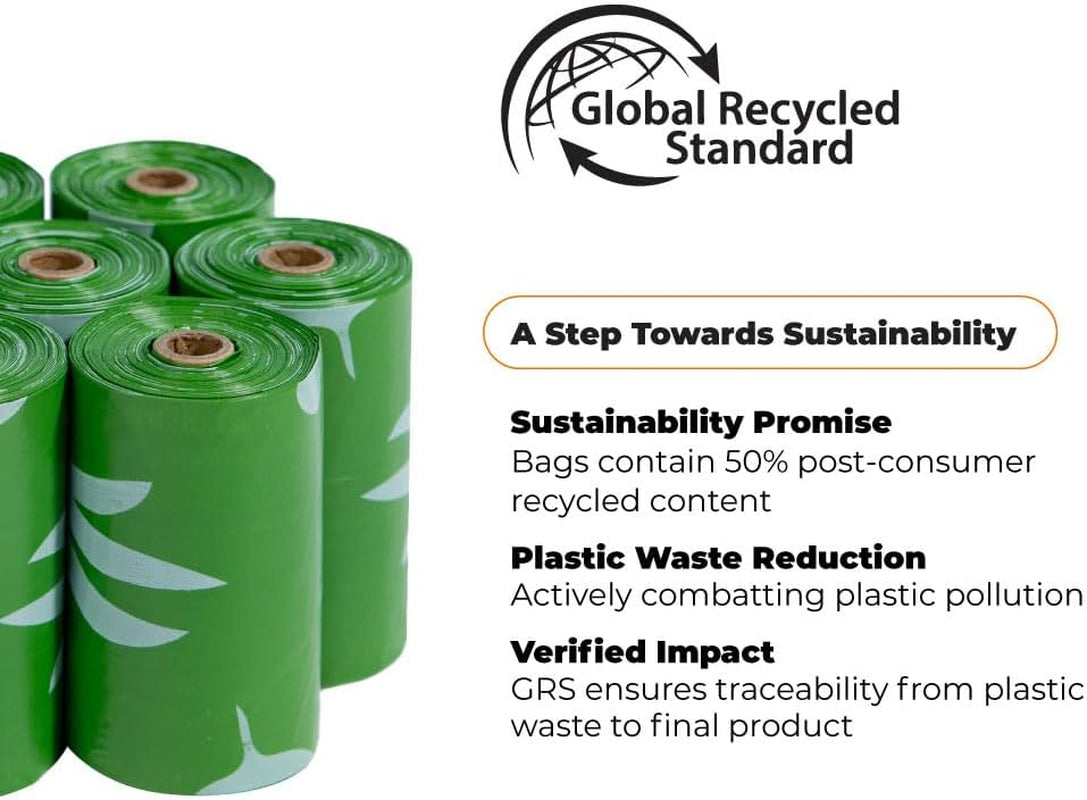 Poop Bags for Dogs, 50% Post-Consumer Recycled Content Dog Waste Bags on Rolls, Fits All Poop Bag Holders for Leashes - 150 Count, Green, Lavender Scented